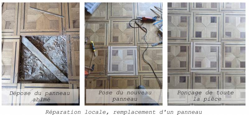 réparation d'un panneau parquet massif