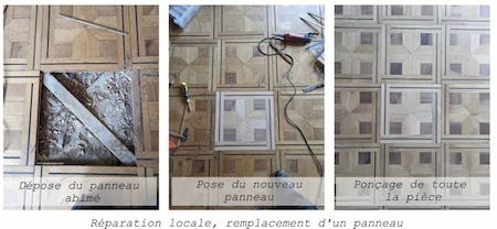 réparation d'un panneau parquet massif